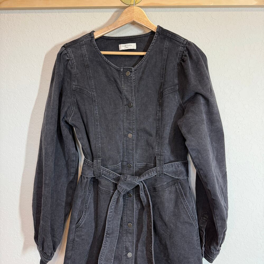 Women's‎ Habitual Black Denim Blue Jean Long Sleeve Button Up Dress Size S - Picture 3 of 10